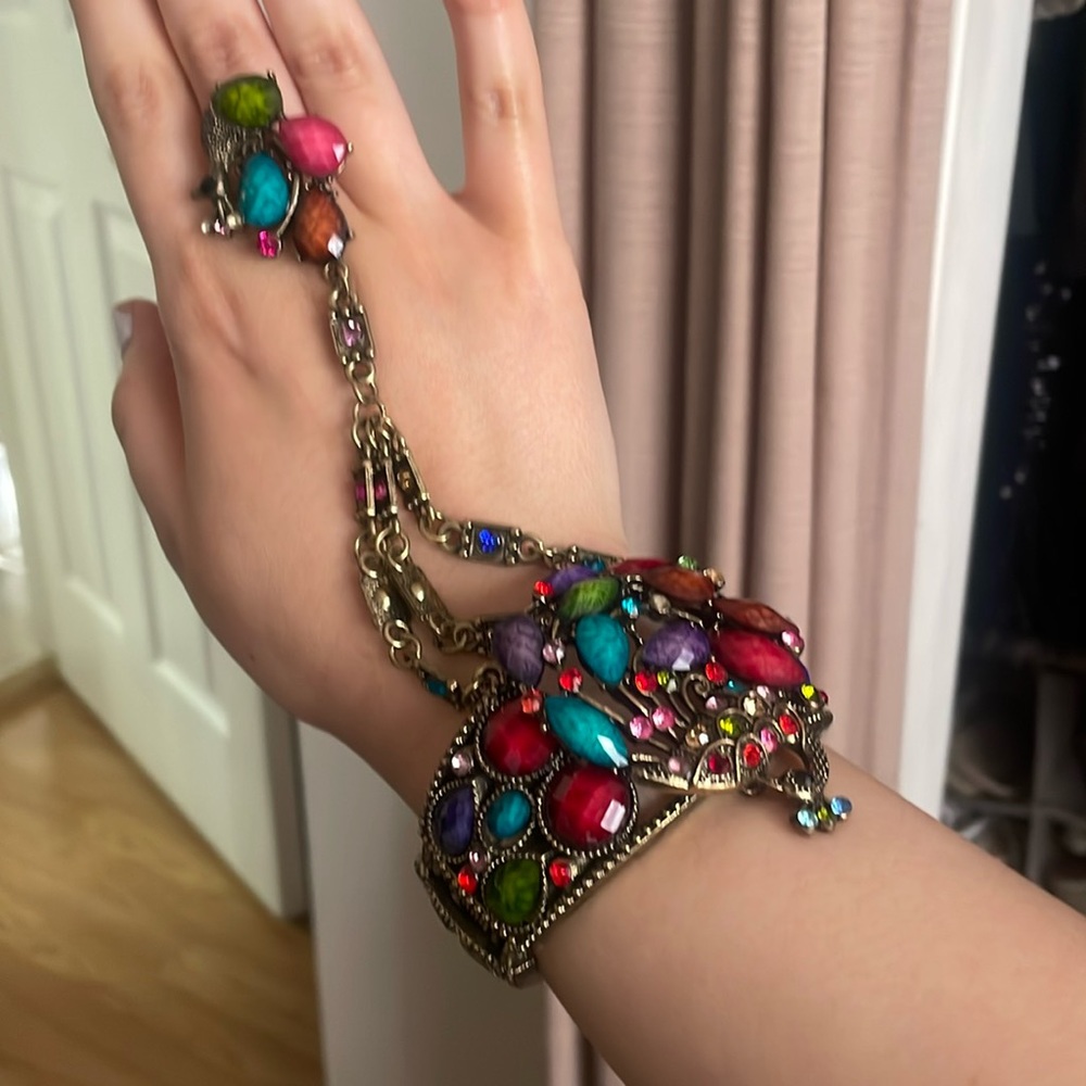 Vintage peacock bracelet with ring